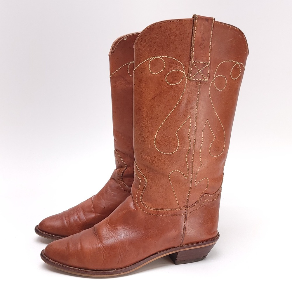 Dingo Vintage Womens 8.5M Cognac Brown Leather Western Cowboy Boots Pointed Toe‎